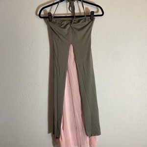 VTG 90s Grey and Pink Halter Maxi Slit Dress Sz Small Adult
